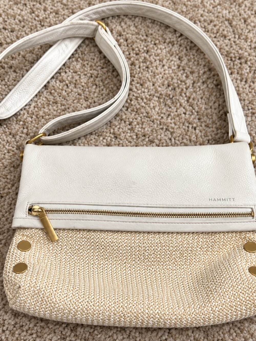 Hammitt VIP Med Crossbody Calla Lily White Raffia Gold